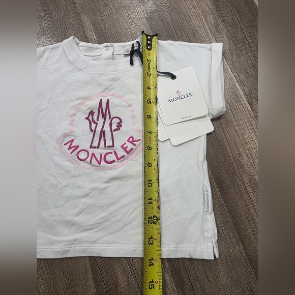 Nwt MONCLER GIRLS TODDLER LOGO APPLIQUE COTTON TEE shirt White Pink 18m 2T - Picture 9 of 11